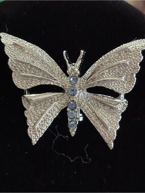 Vintage Gerry’s Silver Butterfly Brooch with Light Blue Crystal Accents Signed